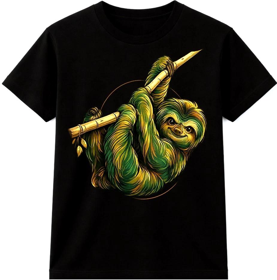 Cute Sloth T Shirt Hanging Lazy Animal Graphic Tee Funny Lover Casual Top XXXXL