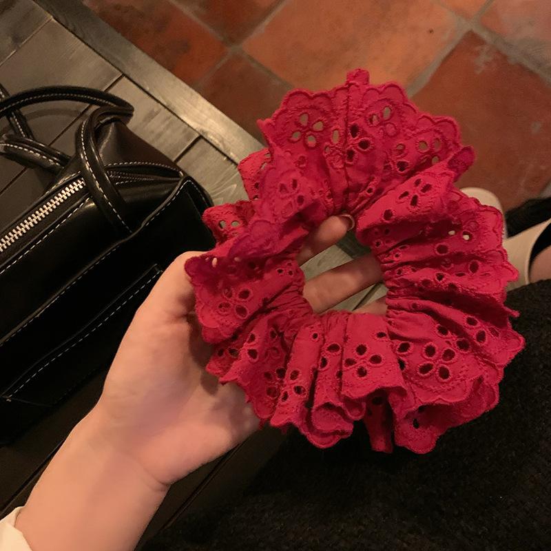 Red New Year'S Lace Large Intestine Hair Band Women'S Oversized High-End Feeling Tie Ball Head Hair Rope Chinese New Year Headrope Headdress