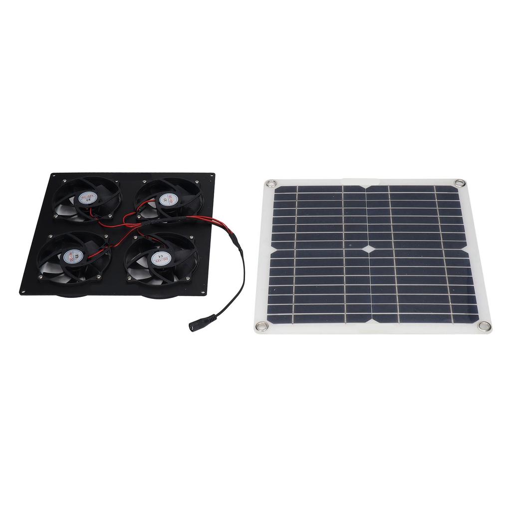 Solar Panel Powered Fan 4 Fans 100W 20V Green Energy Portable Mini Ventilator for Dog House Chicken 