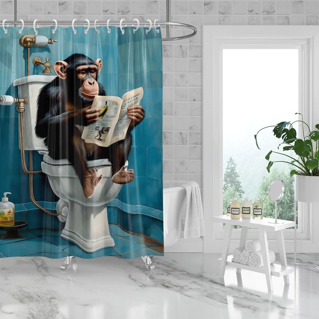 Humorystyczna zasłona prysznicowa z małpką: Odkryj osobliwy design, miękki materiał i radosną atmosferę dla Twojej wyjątkowej łazienki.