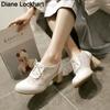 Fashion 2025 New Women Lace Mesh Breathable Pumps Shallow Brogue Shoes Ladies Vintage Oxford Shoes Lace-Up Chunky High Heels Female34-43