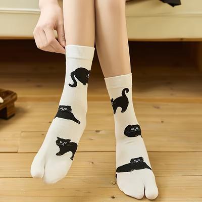 Colorful Cartoon Combed Cotton Women'S Two Toe Socks Grapes Waves Carp Japanese Harajuku Funny Cute Sandals Tabi