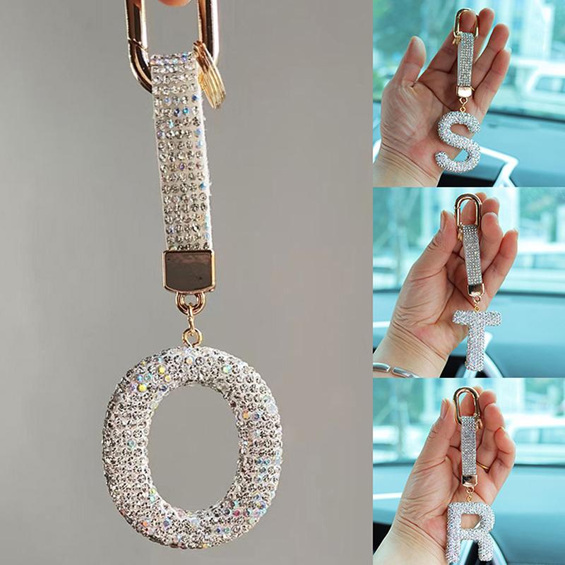 Fashion Sparkling Rhinestone Alphabet Keychain Cute Letter Charm Key Ring Exquisite Backpack Decoration Accessories Gifts