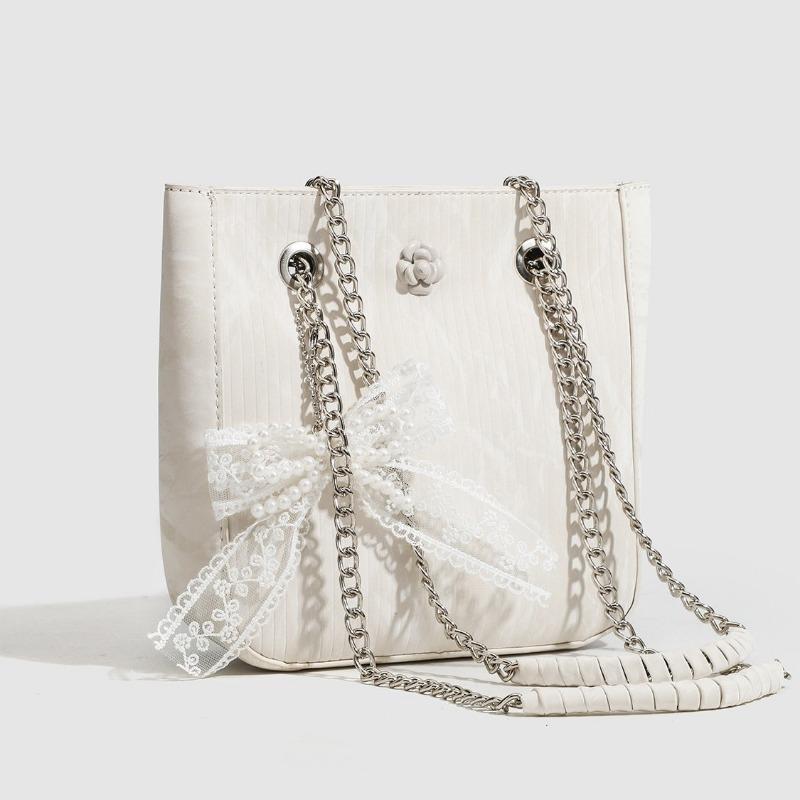 Autumn Tote Bag Lady Vertical Lace Bow Pendant Design Sense of Women's Bag