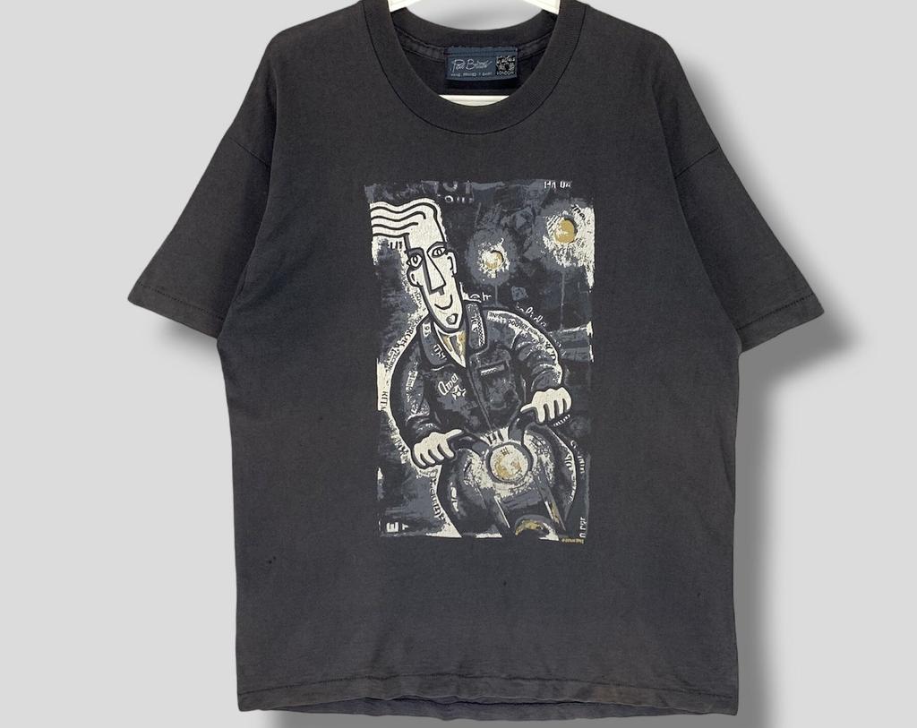 Vintage 90s Paul bristow hand printed T-Shirt collectible streetwear art tee single stitch black XLarge