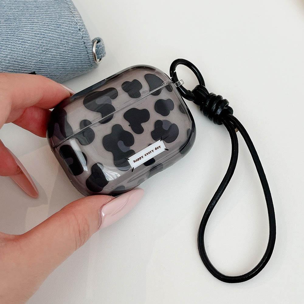 Transparante Luipaardprint Case voor AirPods Pro3 Cover met Lanyard voor AirPods 4 Pro 1 2 3 Pro2 Generatie Zachte TPU Oordopjes Cases For AirPods Pro3 zwart
