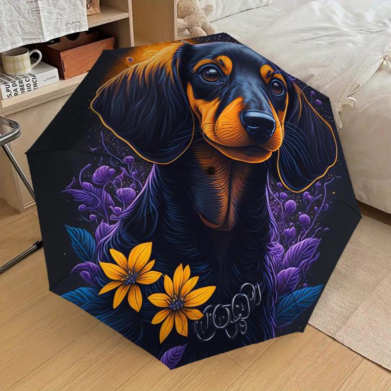 1 Stück Dackel Blumen Nacht Kunstwerk Regenschirm mit Kunststoffgriff, Geeignet für Alle Jahreszeiten Zuhause Reise Outdoor RegenschirmDD331
