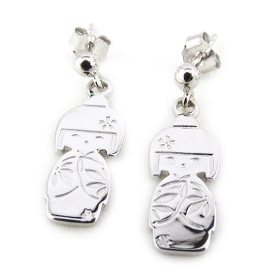 [M9934] - Silver 'Japanese Dolls' Silver Earrings (rhodium-plated)