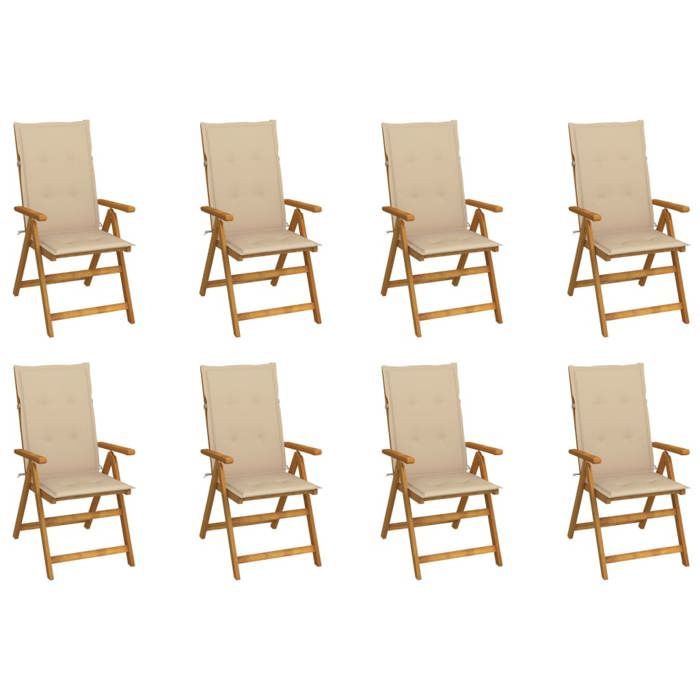 VidaXL Lot de 8 Chaises Pliables de Jardin avec Coussins, Sièges de Terrasse, Chaises de Salle à Manger, Meubles de Patio 3075057