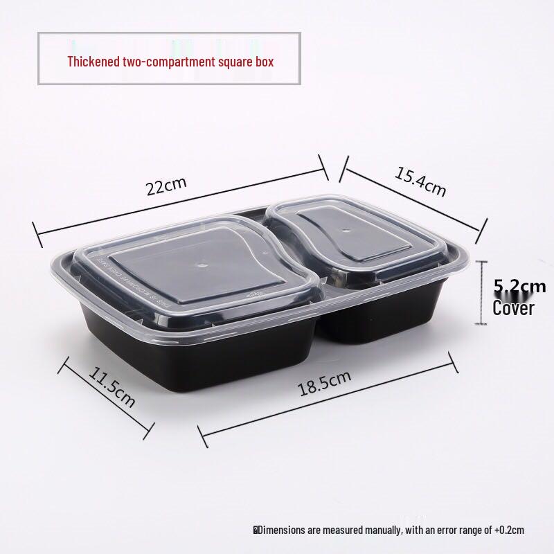 Two-Compartment 1000ml Black Rectangular Disposable Bento Lunch Box