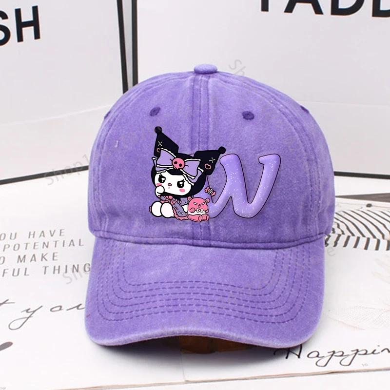 Kuromi Letter A-Z Baseball Cap for Women Sanrios Summer Adjustable Sun Hat Anime Cute Retro Sunbonnet Adult Headgear Kids Gifts