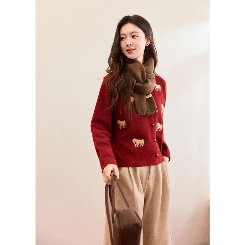 Women's Festive Red Pony Jacquard Knit Sweater