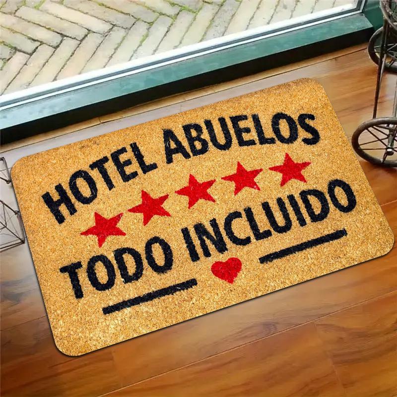 Spanish Text Hotel Abuelos Doormat, Non-Slip Entryway Rug, Durable Washable Floor Mat for Home and Patio 40x60cm