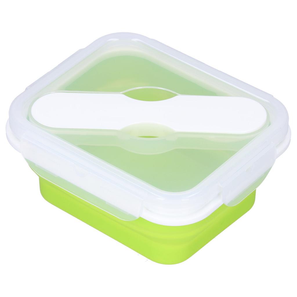 Silicone Insulation Box Portable Lunch Box with Integrated Fork Spoon for Office SchoolFruit Green