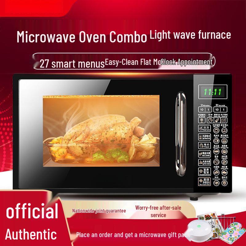 Smart Flatbed Microwave: Compact All-in-One Lightwave Oven with Micro-Steam-Bake, Timer, and Reservation Features