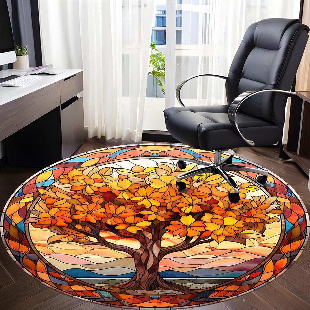 1pc Autumn Tree Office Round Area Rug, Indoor Mat Suitable ForOffice, Under Office Chairs Bedroom Living Room Home Decor, Room Deco  D028
