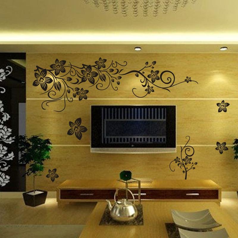 Diagonal Flower Vine Butterfly Fly Vinyl Wall Stickers Removable For Home Living Room Tv Background Decoration Two Packing Sizes
