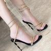Fashion Ladies Heels High Heeled Sandals Female Summer French A Word with Fine with The Simple with A Hundred Shoes for Women 2024