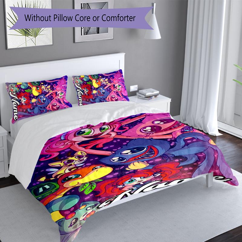 3pcs Custom Name Poppy Playtime Bedding Set,Includes 1 Duvet Cover and 2 Pillowcases,All-season Bedroom Decor