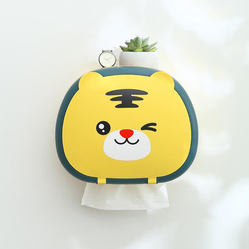 Cartoon facial towel storage box Wall hanging tissue storage box Non punching roll paper storage tissue box paper towel holder