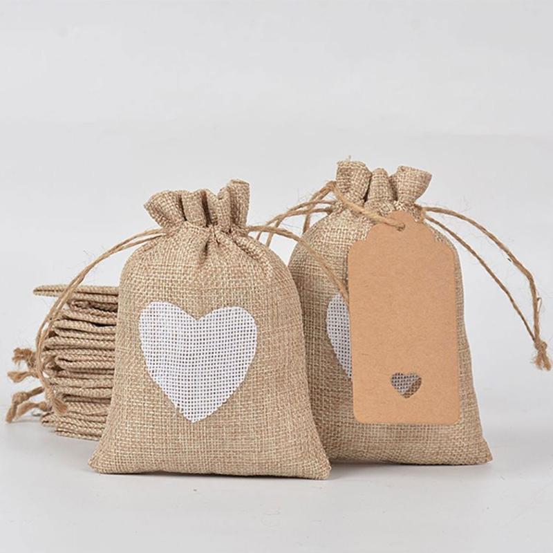 Pack of 51 Love Heart Burlap Bags Stylish Gift Packaging Bag Fashionable Storage Bag for Jewelry and Small Treasures