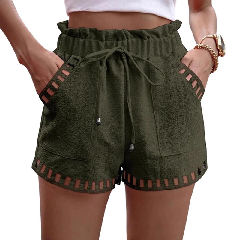 Women's Solid Color Casual Shorts Summer Lace-up Shorts