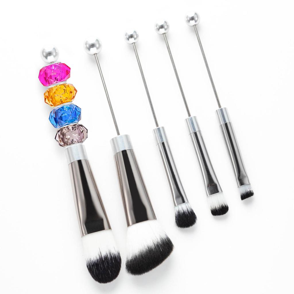 5pcs/set Makeup Brushes Metal Handle Beaded Makeup Brush with Soft Bristles for Makeup DIY Brush Eye Makeup Accessories