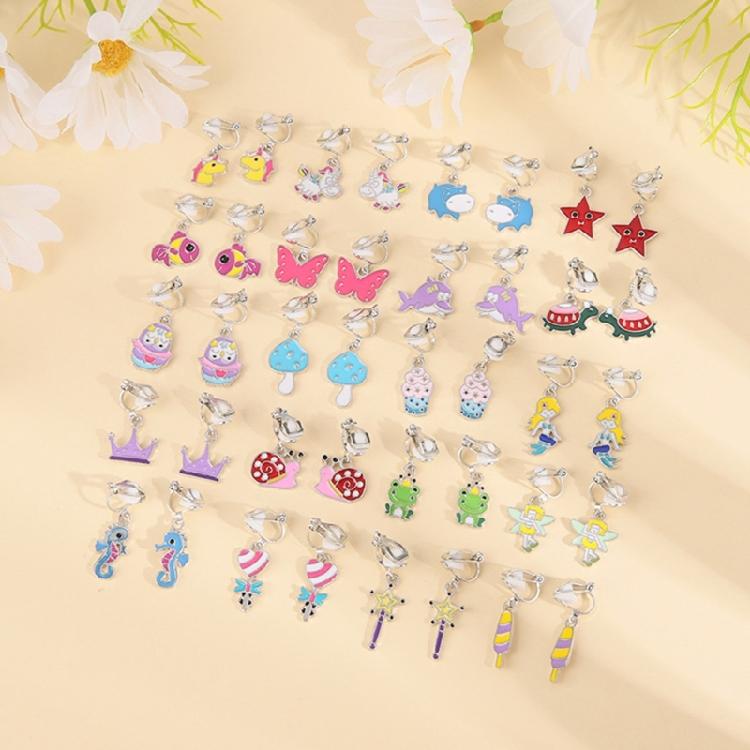 Pairs of 20 Earrings for Girls Star Plant Shape Non-pierced Earring for Teen