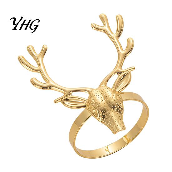 Elegant Wedding Table Accessories Christmas Deer Napkin Ring, Metal Elk Head Holder, Reusable Reindeer Holders for Dining Holiday Ring Decor