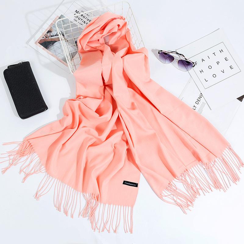 Otoño E Invierno Nuevo Bufanda de Cachemira para Mujer Color Sólido Imitación Cachemira Bufanda de Punto Gruesa Bordada Cachemira Chal