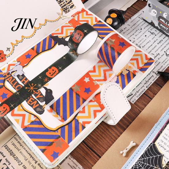 Taśma Washi na Halloween 8 Rolek Taśmy, Straszny Nietoperz Wiedźma Kot Wzór Dekoracyjna Japońska Papier do Junk Journalingu, Scrapbookingu, Rękodzieła DIY, Prezent