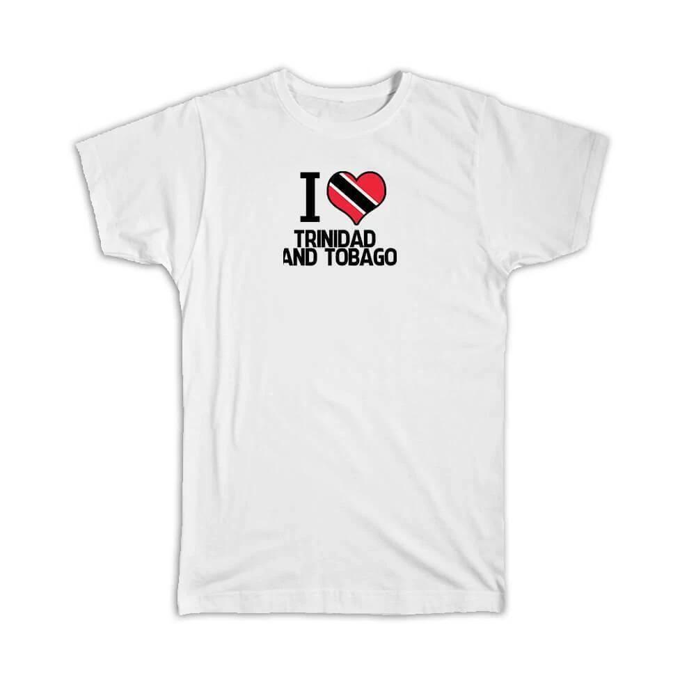 Gift T-Shirt : I Love Trinidad and Tobago Flag Heart Country Crest Trinidadian XL