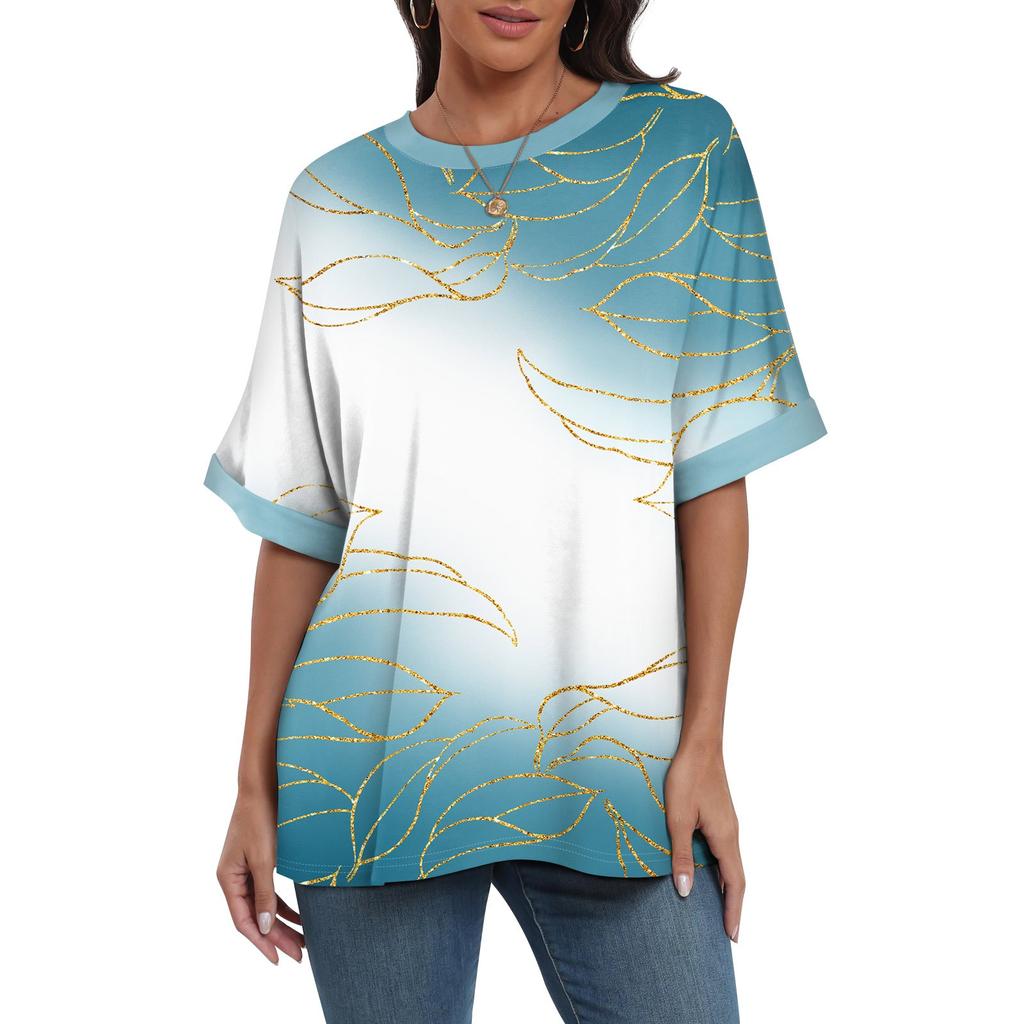 Summer Round Neck 3D Colorful Print Top Fashionable Casual Short Sleeved Women's T-shirts