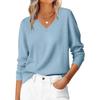 Women's Casual V-Neck Sweater Base Layer Knitted Long Sleeve Solid Color Top
