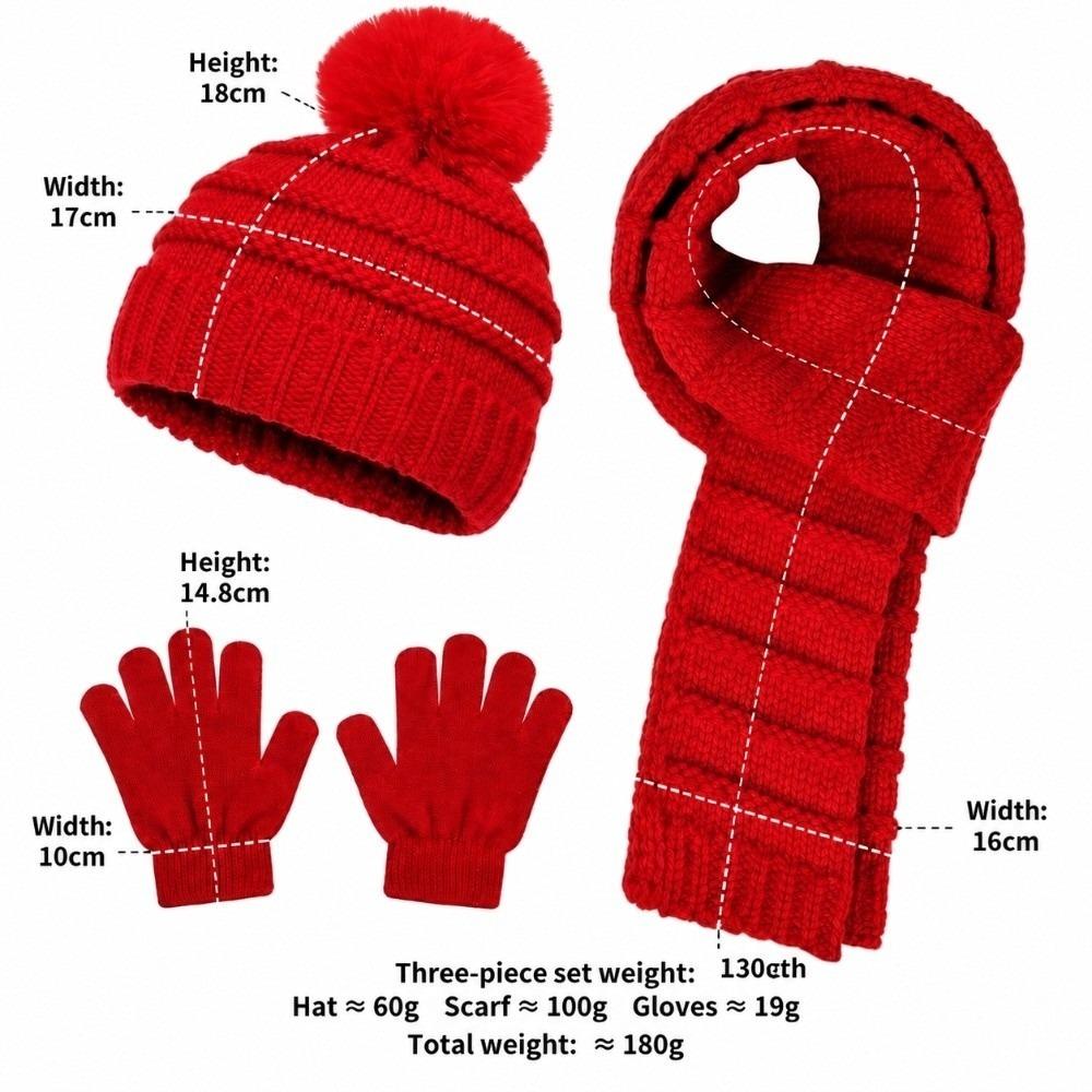 3Pcs/Set Pom Pom Knitted Scarf Gloves Set Soft Cozy Winter Hat Scarf Gloves Kit 2-5Y Baby Kids