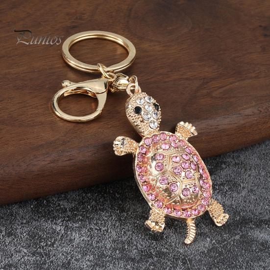 Alloy Shell Keychain Pendant Pendant, 3D Turtle Design Key Holder with Sparkling Rhinestones Inlaid, Three-dimensional Charm Easy to Attach Lucky for