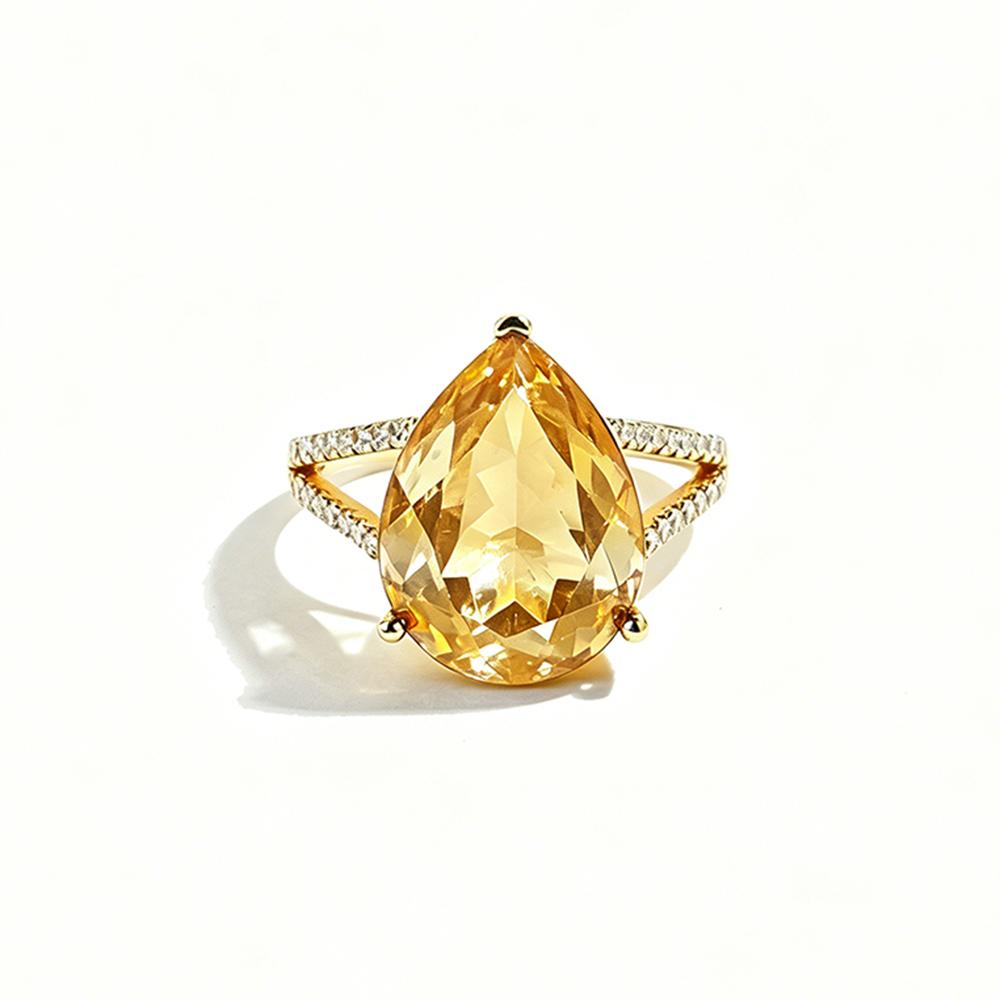 New Big Natural Citrine Ring in 925 Sterling Silver Yellow Gold Color Gemstone Jewelry for Girls Valentines Gift