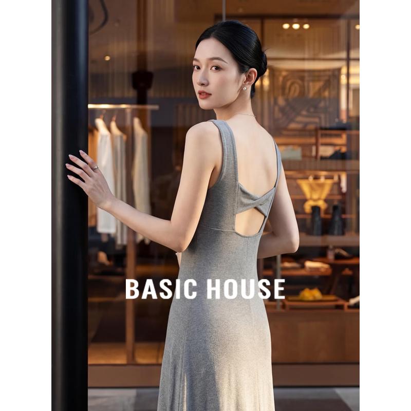 Basic House Women s Square Neck Backless Sleeveless Dress M