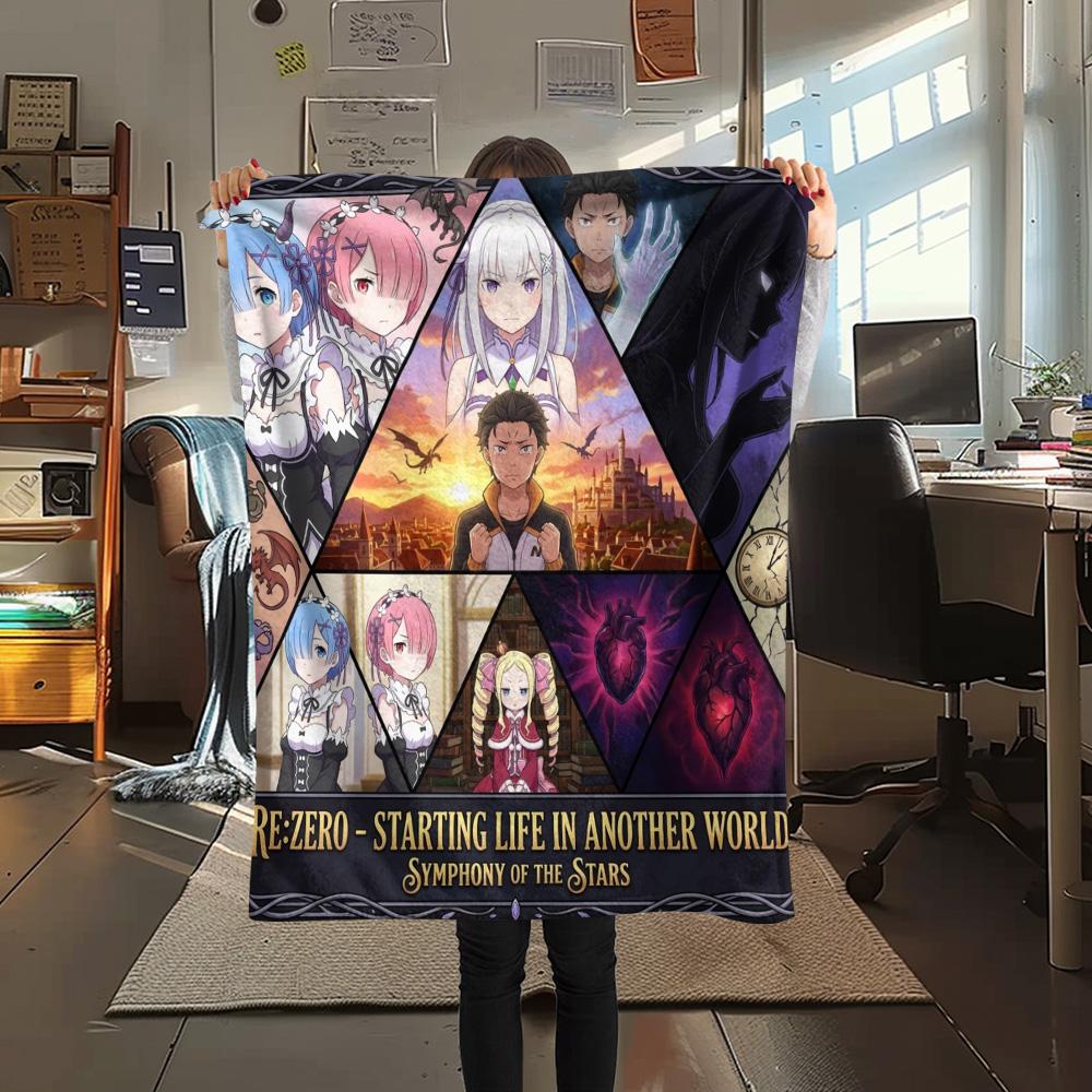 1 Stück Re Zero gemusterte Flanelldecke Geeignet für alle Jahreszeiten Für Heimdekoration Wärme und Komfort Geschenke Feiertagsgeschenk