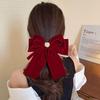 Velvet Bow Pearl Inlaid Hair Clip: Japanese & Korean Style