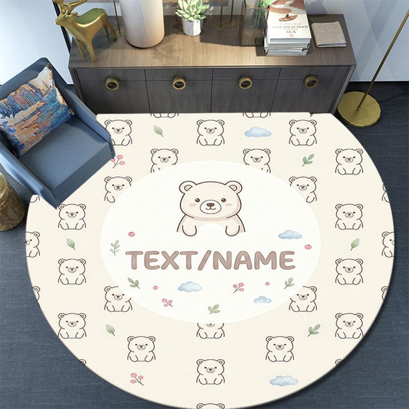 Custom Name,Kawaii Animal Pattern Art pattern round rug,Carpet Rug for Living Room Bedroom Playroom ,Non-slip Floor Mat,Holiday Gifts and Birthday Gif