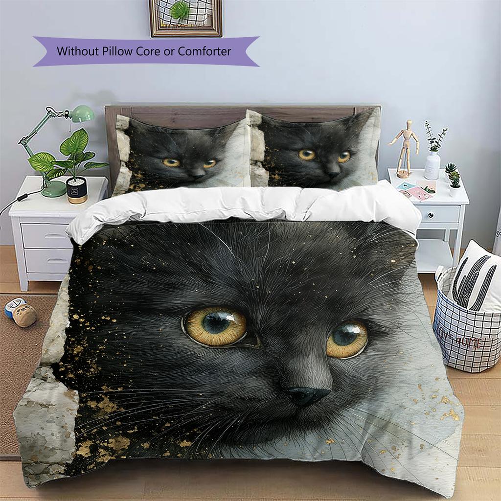 Black Cat Pattern Bedding Quilt Set  Home Decoration  Gift (1 * Duvet Cover + 2 * Pillowcase  Without Core)