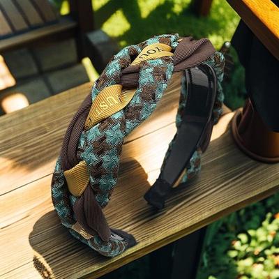2024 New Style Women's Autumn/Winter Retro Korean Plaid Twist Non-Slip Headband