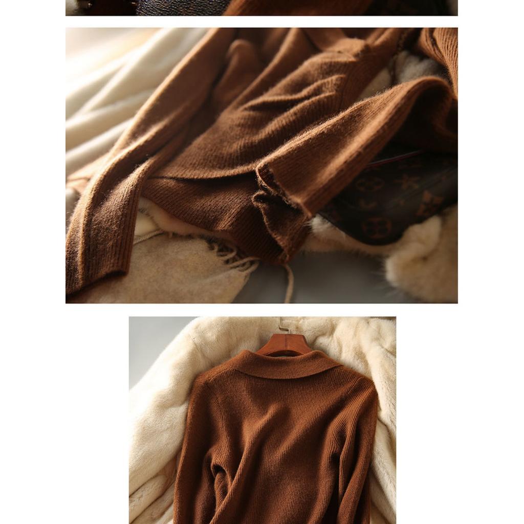 Autumn Women's Clothing New Style, Elegant Commuting, Elegant Temperament Suit Collar, Slimming Knitted Sweater, Cross Design Feeling Knitted Sweater