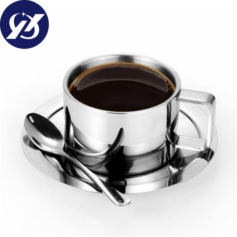 New Stainless Steel Coffee Cup Saucer and Spoon Set  Coffee Mug  Gifts