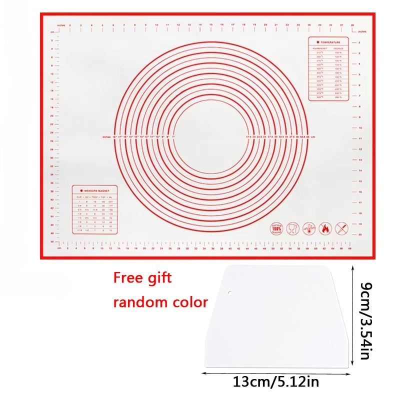 

Silicone Baking Mat Kneading Pad Dough Mat Pizza Cake Dough Maker Kitchen Cooking Grill Non-Stick Tool Bakeware Pastry Scraper 29x26cm червоний