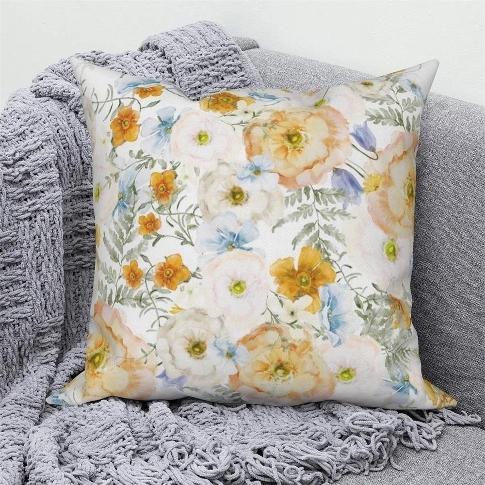 Customizable Watercolor Floral Plant Sofa Bed Cushion Cover Family Room Decor Throw Pillow Cover