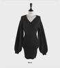 Korean Chic V-Neck Knitted Sweater Dress: Sexy Cross-Detail Hip Skirt for Spring & Autumn