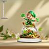 Acrylic Leprechaun Statue with Clover & Golden Pot - Bohemian Style Daytime Decoration - Light-Catching Base - Ideal for Home, Office, Living Room 