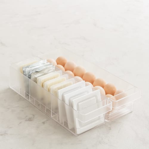 Yamazaki Refrigerator Storage Case & Egg Case (2-Piece Set) with Dividers and Handles, White, 5762/5764